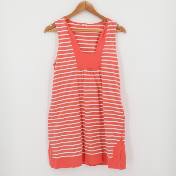 J.Crew Striped Cotton Dress Womens Preppy Nautical Coastal Coral Pockets Size XS - Picture 1 of 9